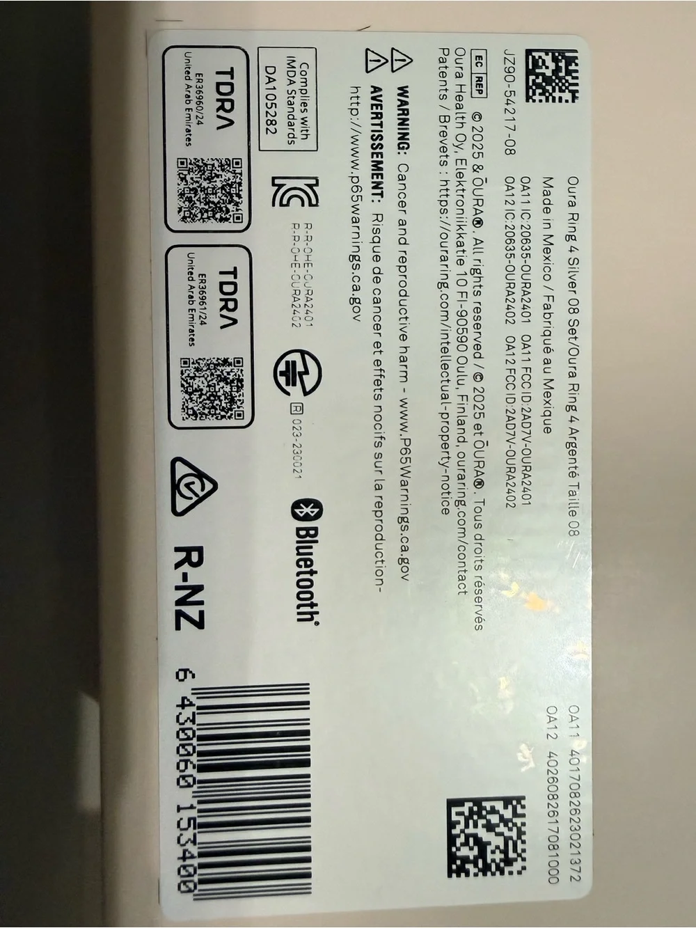 Brand New in Box Oura Ring Gen 4 Smart Ring-Silver (Size 8)-Factory Sealed